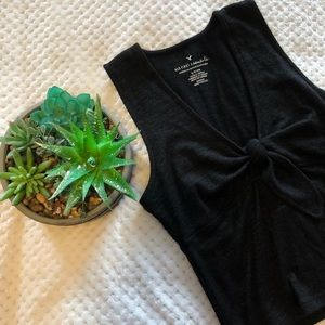 American Eagle Black Tie Crop Top
